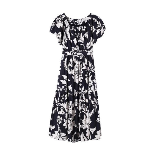 雪连衣裙 950黑底米花方领