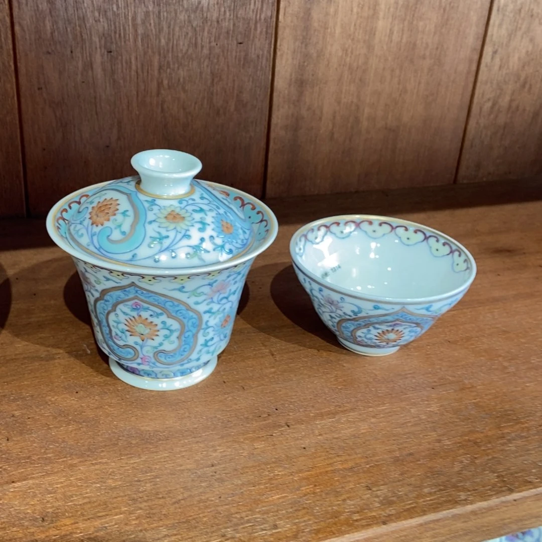 杯w冉月缠枝如意盖碗加杯