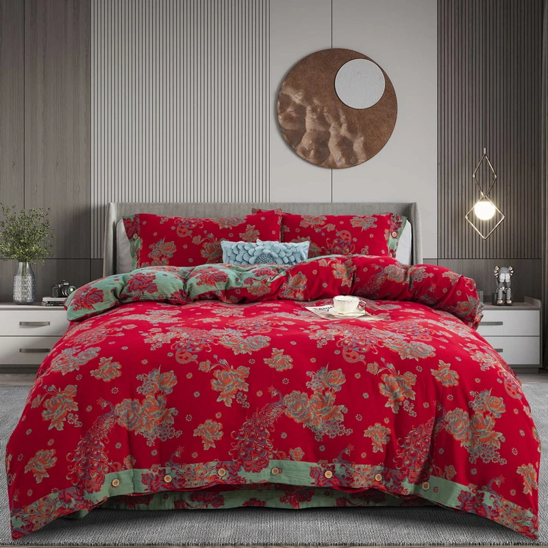 良品绘{雀之灵-合集}双层纱四件套A类母婴级柔软亲肤四季透气