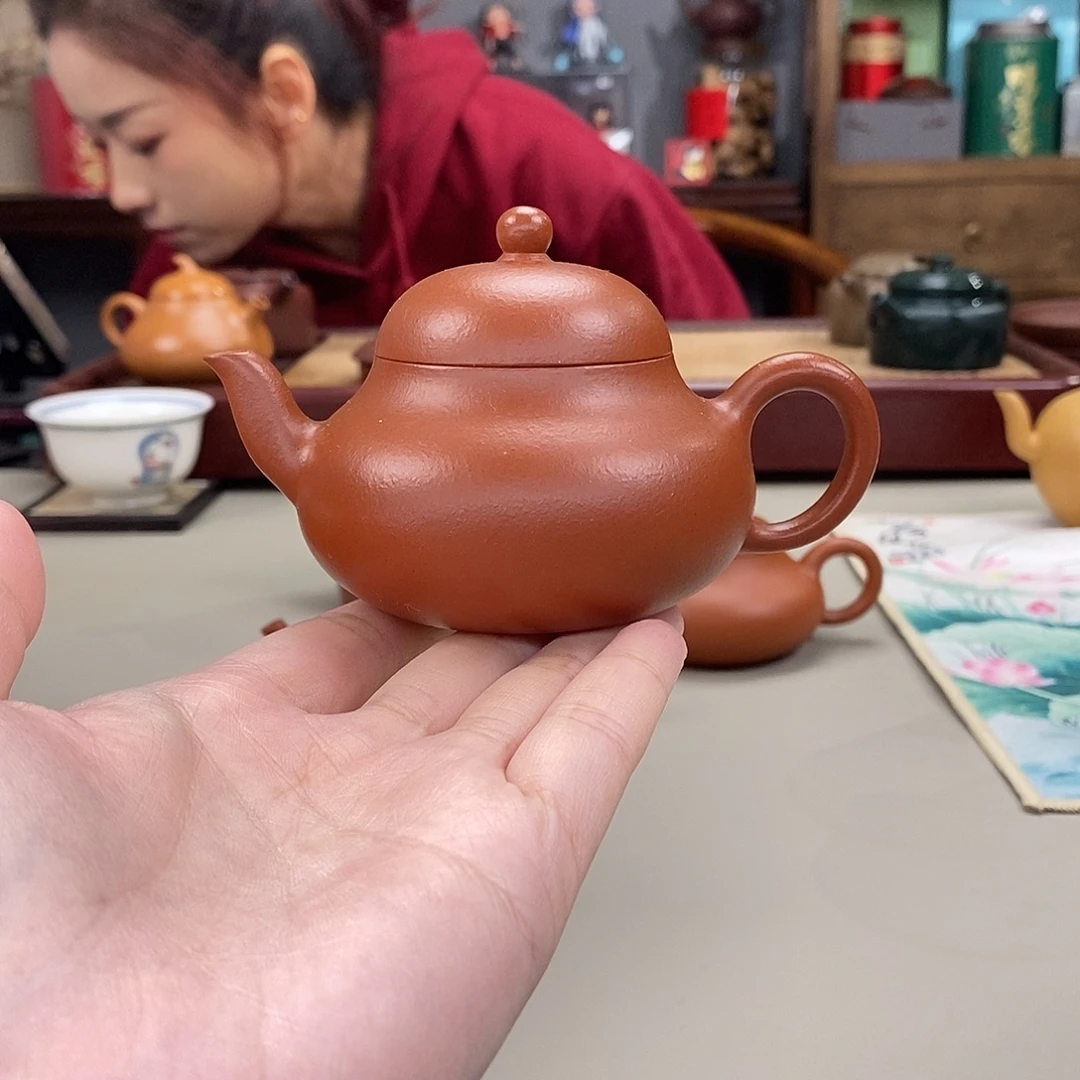 紫砂茶壶生砂朱泥梨形半手120
