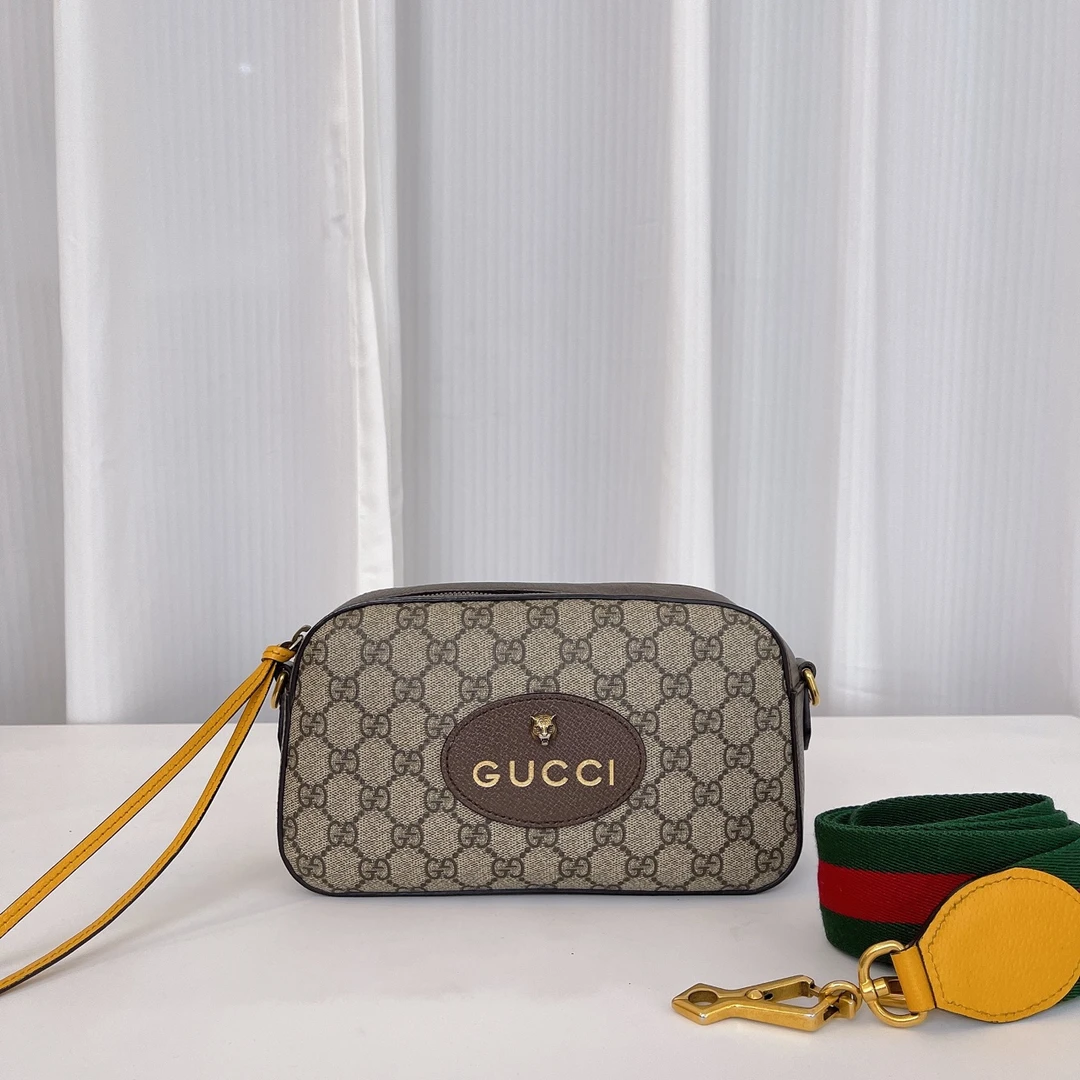 95新 GUCCI/古驰  乌木色老花虎头相机包底24 b418