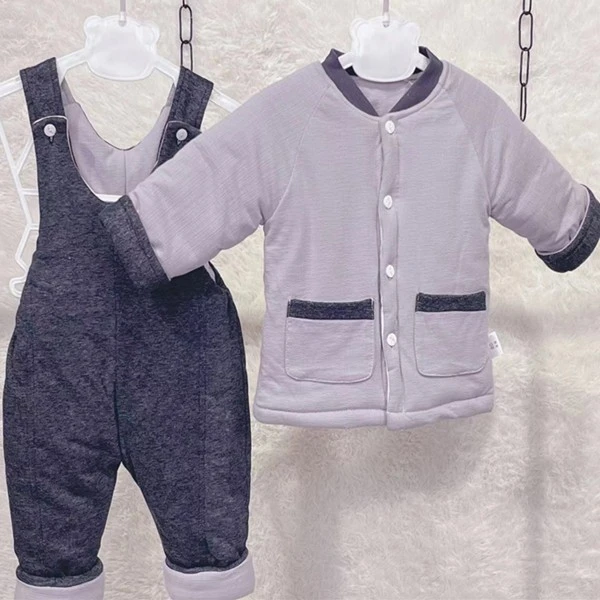 婴幼儿时尚手工棉花衣套装冬季加厚保暖双口袋2024年新款新生儿