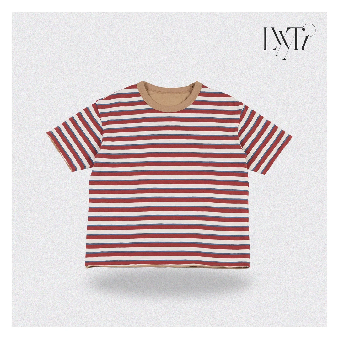 双色色织竹节棉条纹T恤