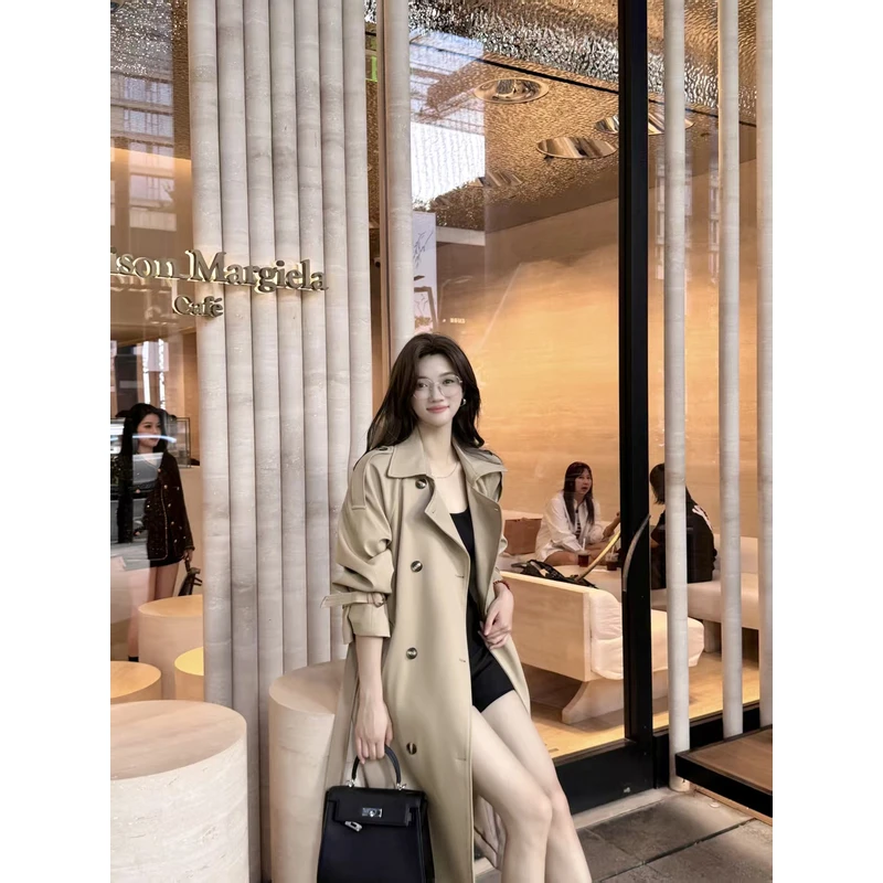 FY21卡其色风衣外套女春秋新款韩系英伦风小个子中长款高级感大衣