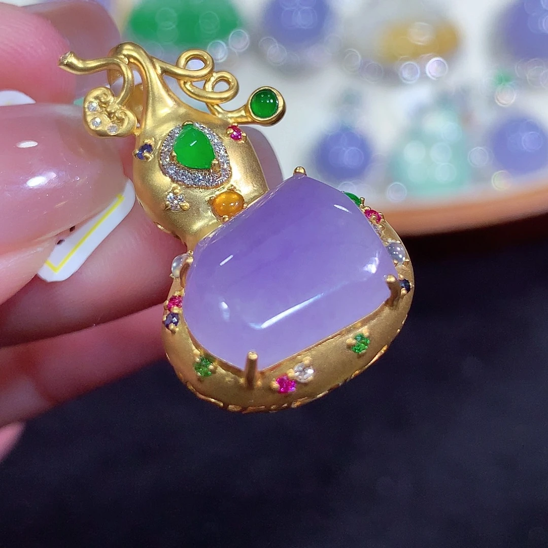 翡翠18K金镶嵌吊坠(不含链)