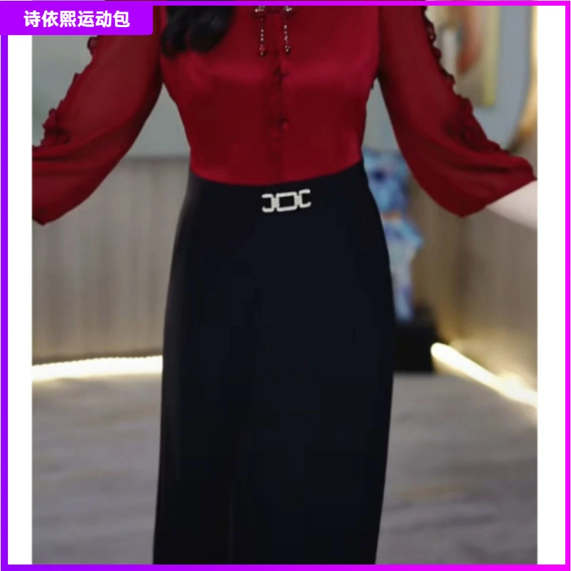 1高品质涤纶材质彩云气质七分袖连衣裙女初秋2025爆款时尚洋气拼I