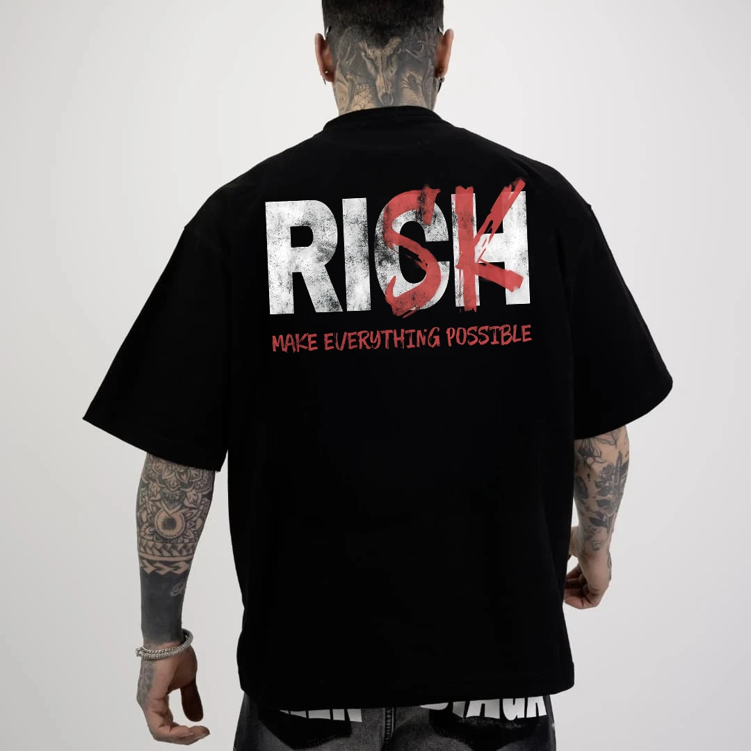 美式潮牌T恤（富贵险中求）个性原创重磅纯棉短袖复古夏季男女半袖