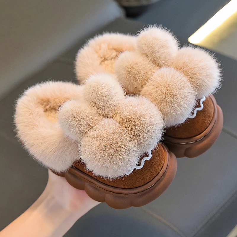 冬季儿童棉拖鞋包跟男女童室内防滑保暖加绒棉鞋宝宝中大童毛拖鞋