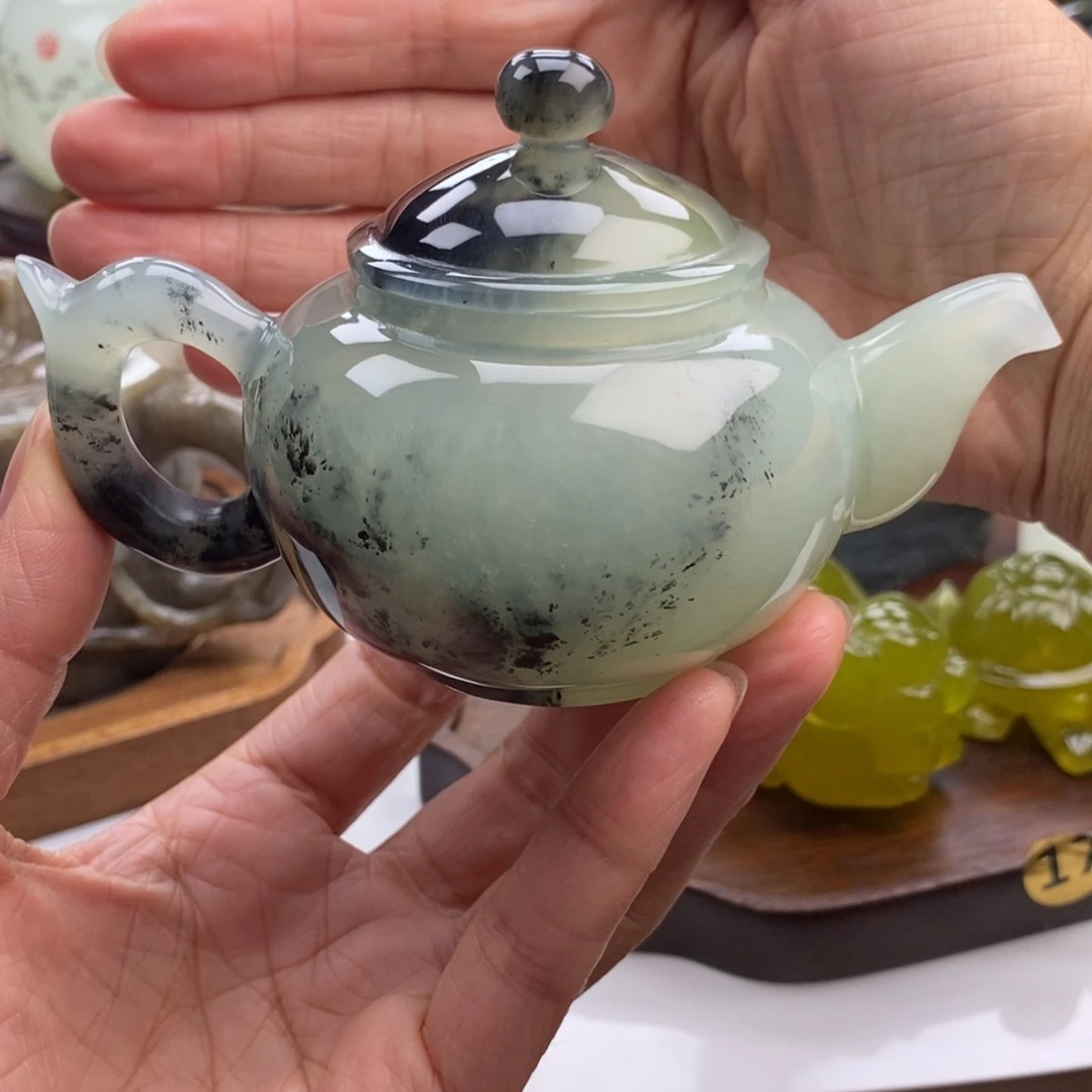 岫玉未镶嵌四大名玉手把壶60cc