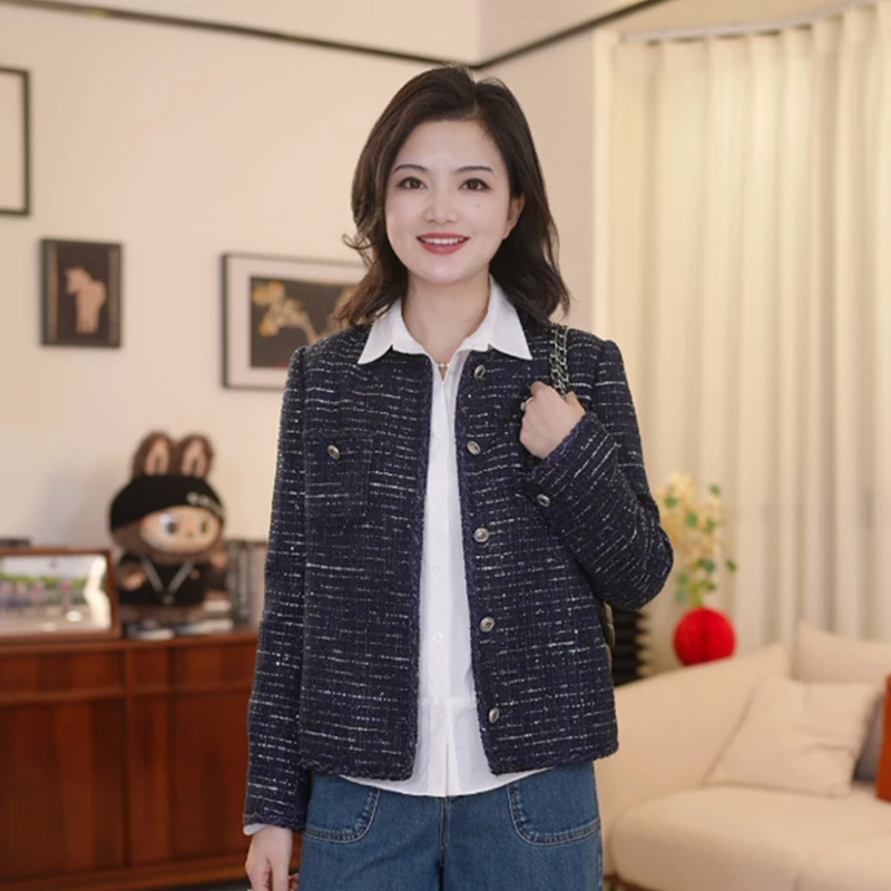 枫竺阿楠anan  撞色亮片小香风圆领短外套春季新款女装外搭厚上衣