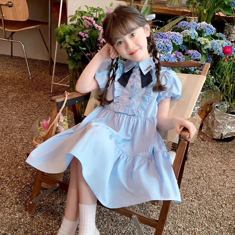女童连衣裙夏装2025新款儿童洋气学院风夏季女孩网红短袖公主裙子