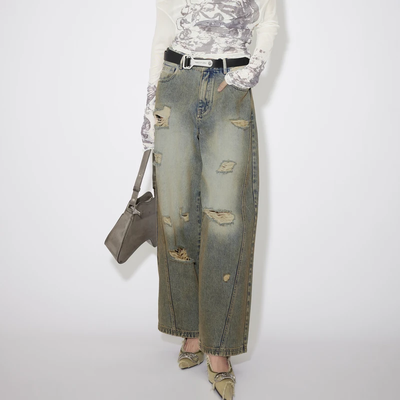 REVAN芮范美拉德烫钻破洞时尚牛仔裤RM31302172