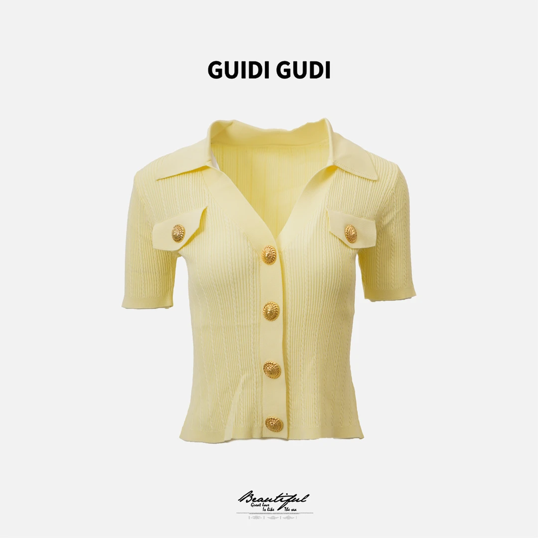 GUIDI GUDI【短风车】重工时尚休闲外套/黄加蓝