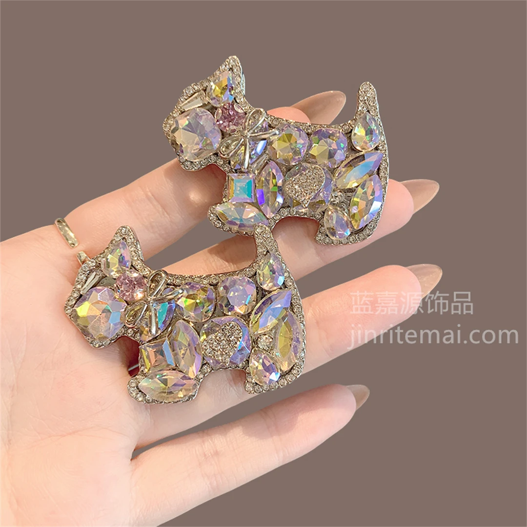 轻奢重工超闪满钻小狗发夹精致高级感侧边夹甜酷少女刘海夹鸭嘴夹