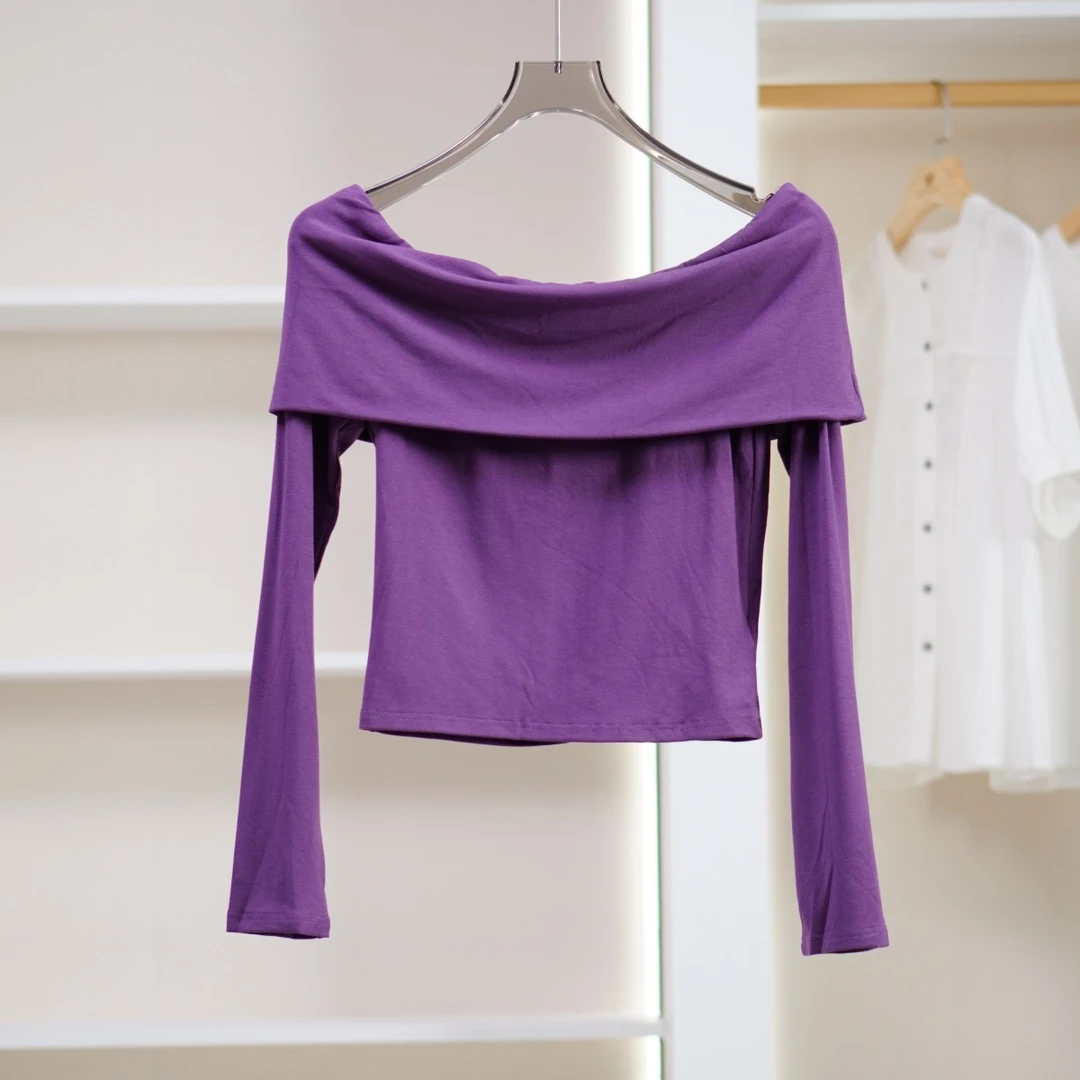麦迪尚品 Z507-5  女装春秋一字领针织打底T恤衫紫色品牌折扣