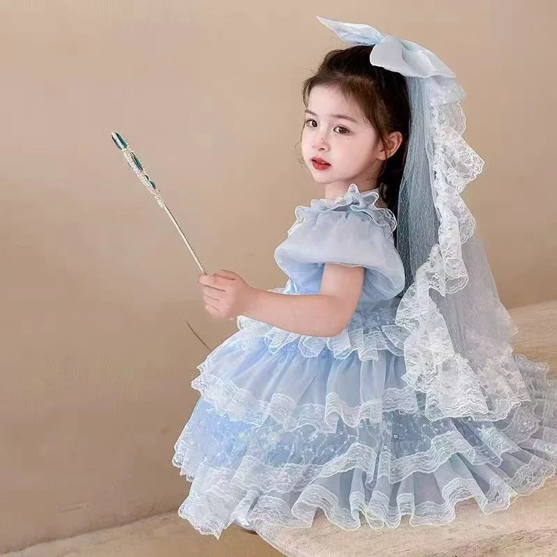 【Dannirabbit】*高定蕾丝花边+艾莎公主女童汉服连衣裙*X-7088