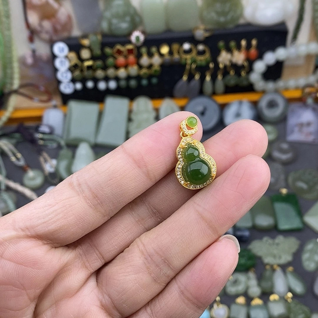 和田玉银S925镶嵌吊坠(不含链)