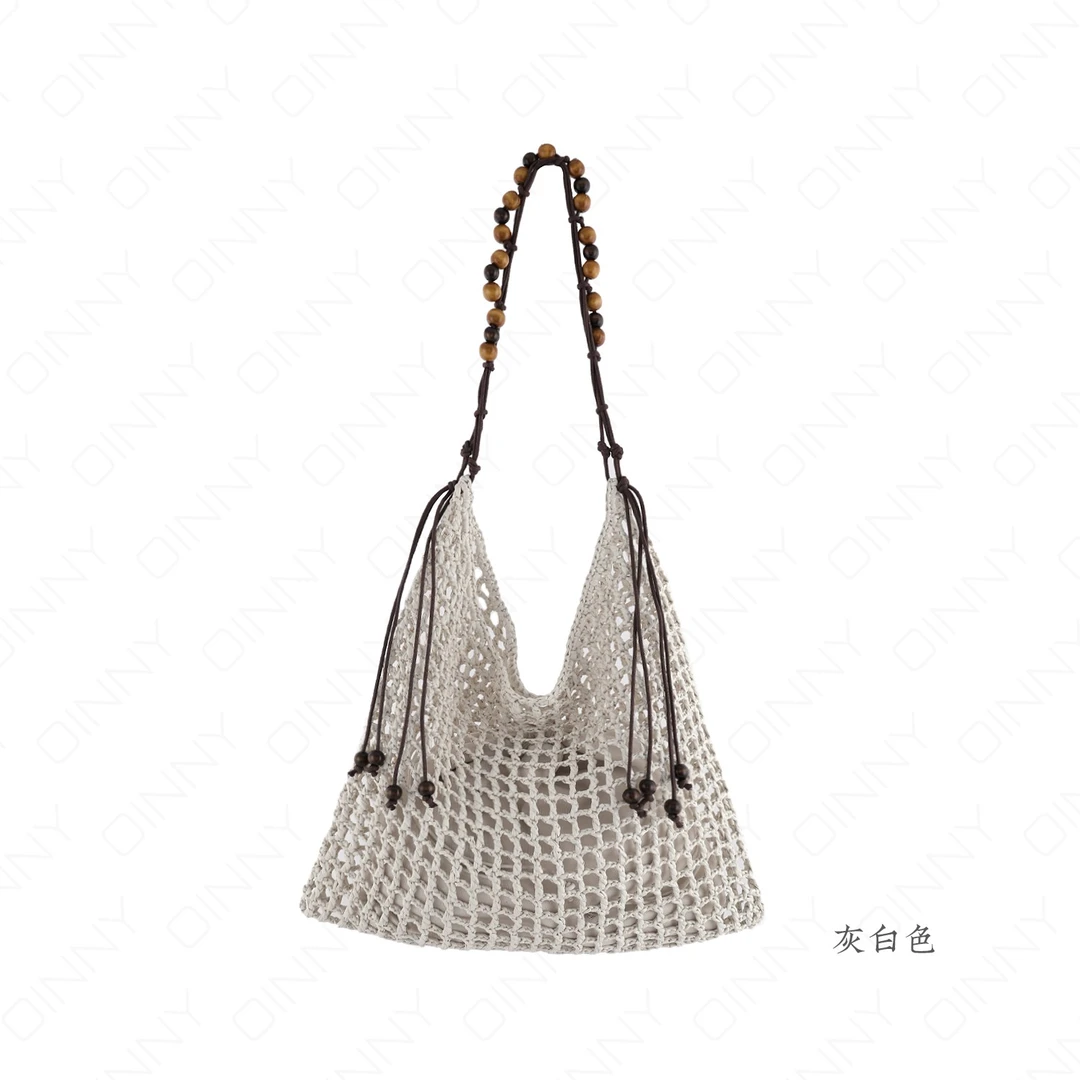 【达人专属】小众设计度假慵懒串珠手工编织托特包9489