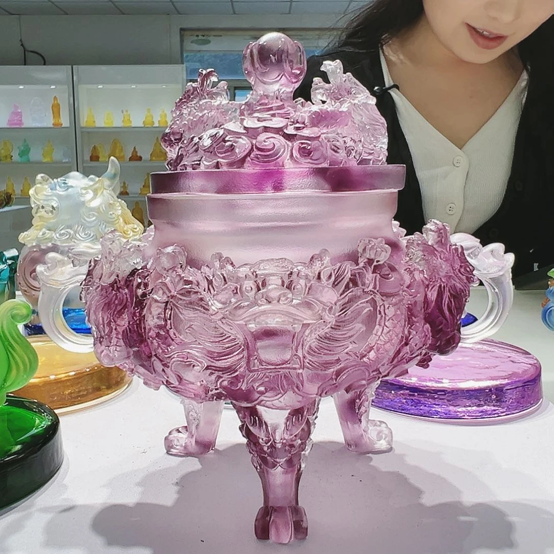 【闪购商品】手工艺品琉璃紫色九龙香炉