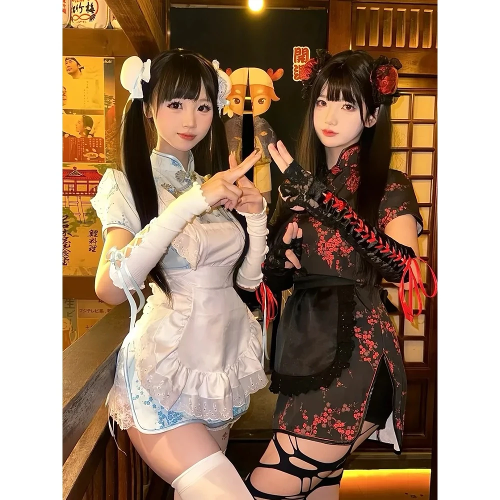 中华娘旗袍小个子新中式改良日系甜妹小厨娘cos连衣裙女大睡衣
