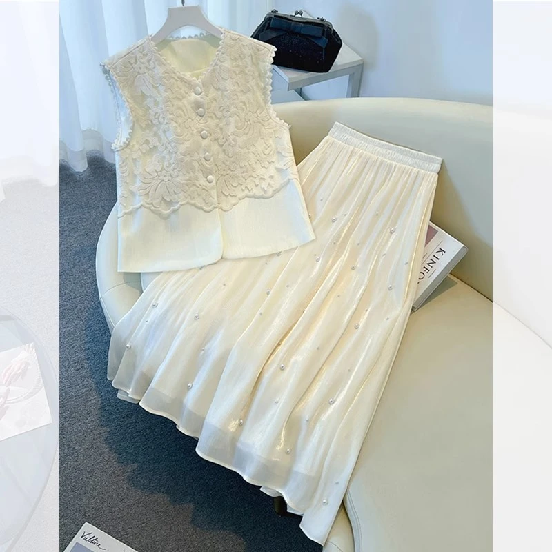 夏日绝美国风马甲套装女夏季2025新款超火小香风气质半身裙两件套