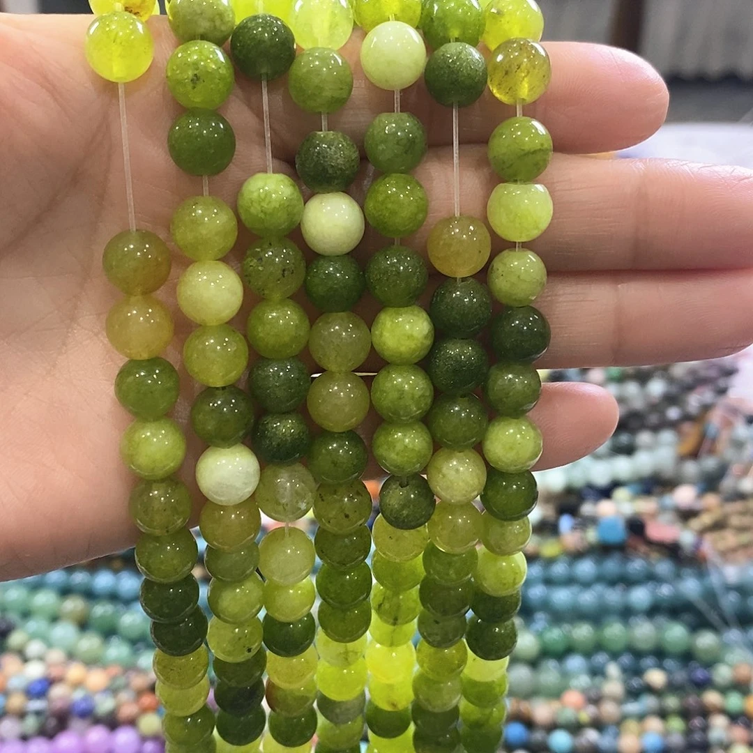 玛瑙/玉髓合金珠宝半成品一条天然8mm绿玉髓圆珠A2