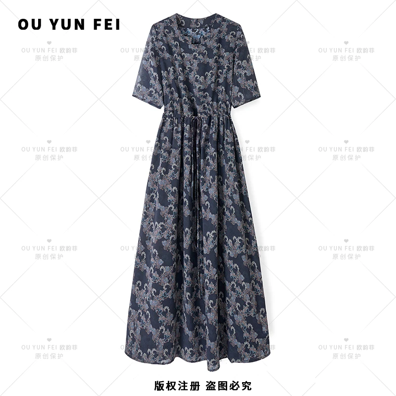 高级感连衣裙女新款气质显瘦穿搭时尚洋气印花长裙F2131