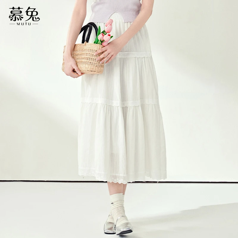 【小铃铛】24306温柔风白色半身裙女小个子高腰显瘦中长款a字裙