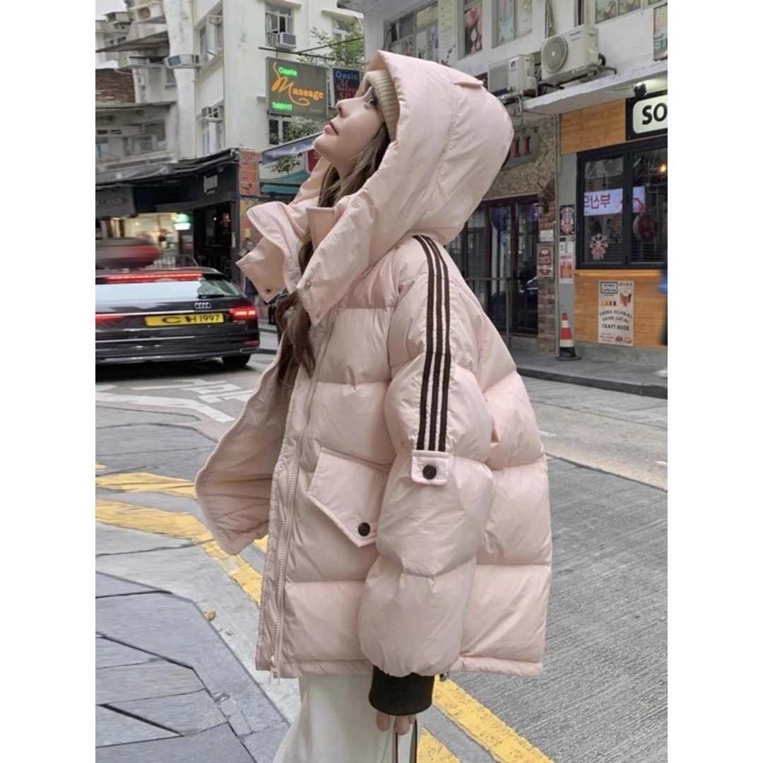 今年流行漂亮的粉色棉服女小个子冬季超好看加厚面包服连帽外套潮