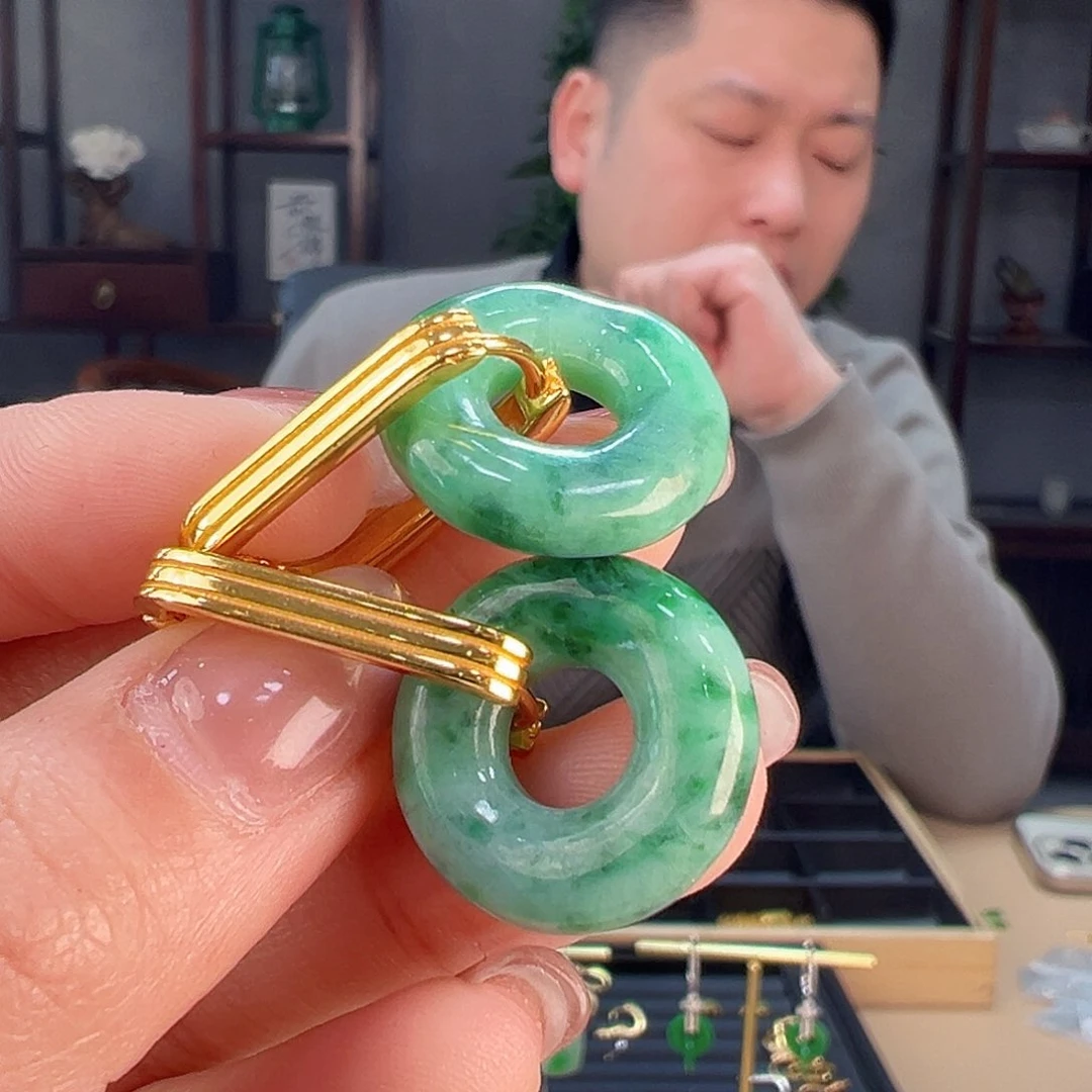 翡翠耳饰银S925镶嵌耳环60