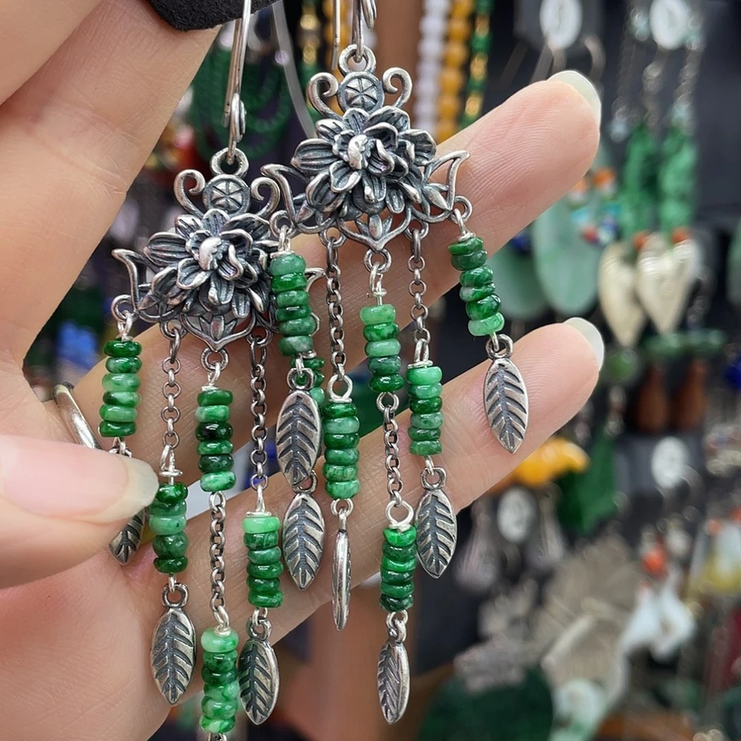 可***多翡翠银S925镶嵌耳饰876gbbg