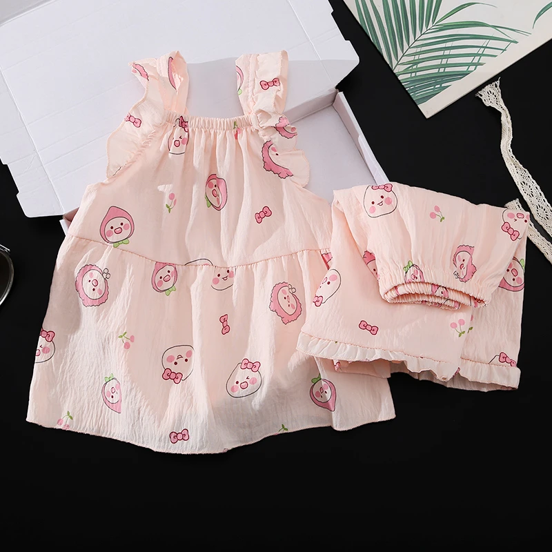 儿童睡衣女童夏季薄款云朵棉2025新款无袖吊带套装女孩宝宝家居服