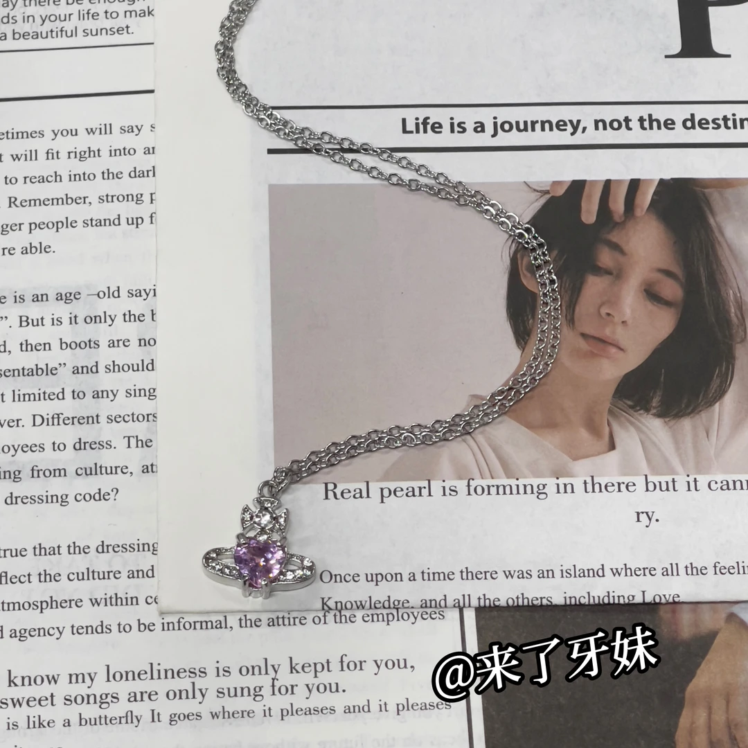 合金项链 YM【小西大粉爱心项链】轻奢气质时尚小众