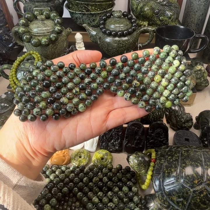 蛇纹石玉未镶嵌眼膜贴8毫米珠子眼膜贴