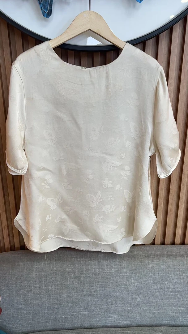 撞色条纹宽松型提花百搭圆领通勤气质T恤套装短袖8339