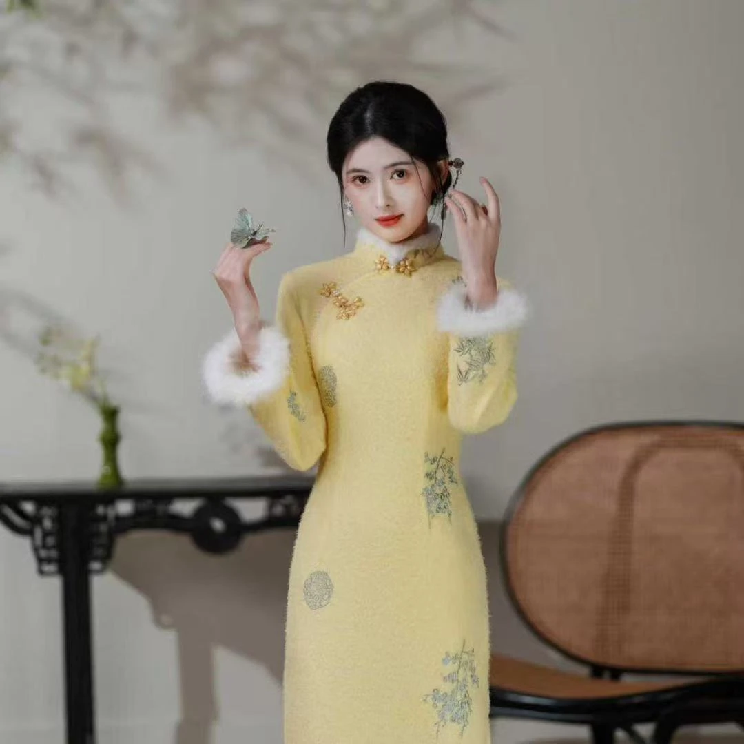 苏故里【挽风亭】加绒秋冬文艺显瘦新中式日常旗袍气质衣长120