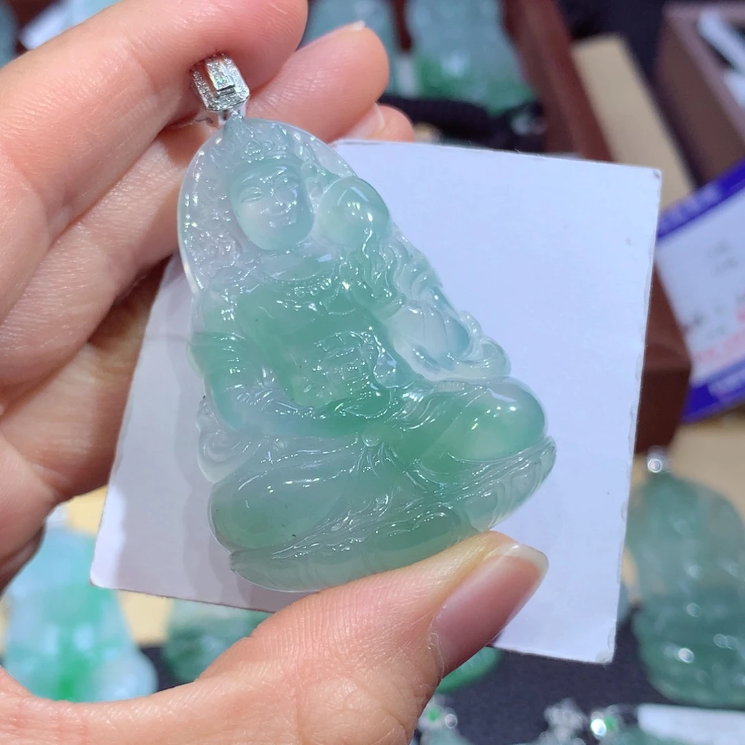 翡翠18K金镶嵌吊坠(不含链)缅甸翡翠A货