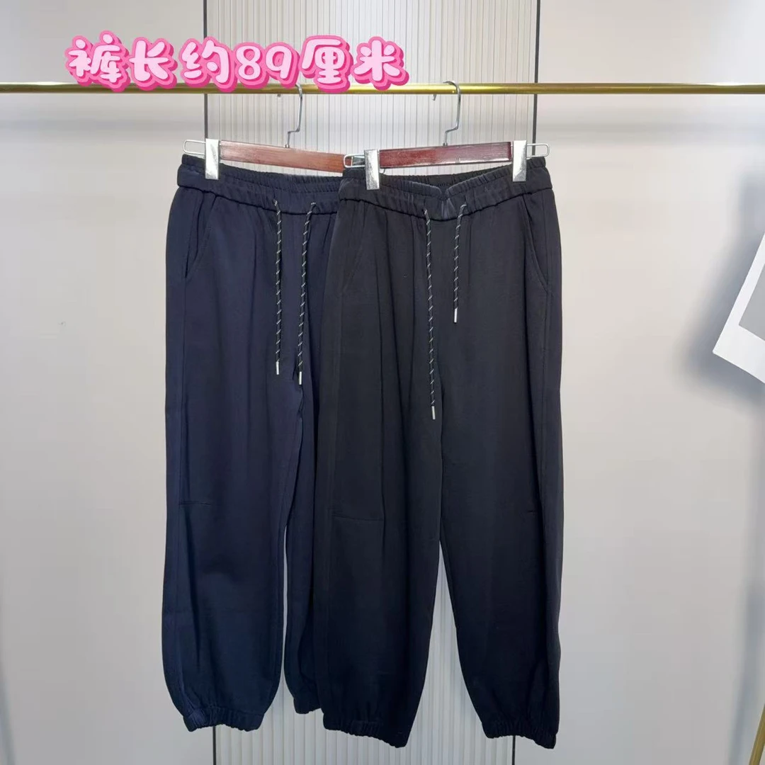 2578压褶洋气松紧腰抽绳休闲裤