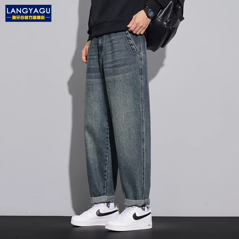 2025年秋季新款复古锥形牛仔九分裤男士百搭宽松直筒休闲长裤子男