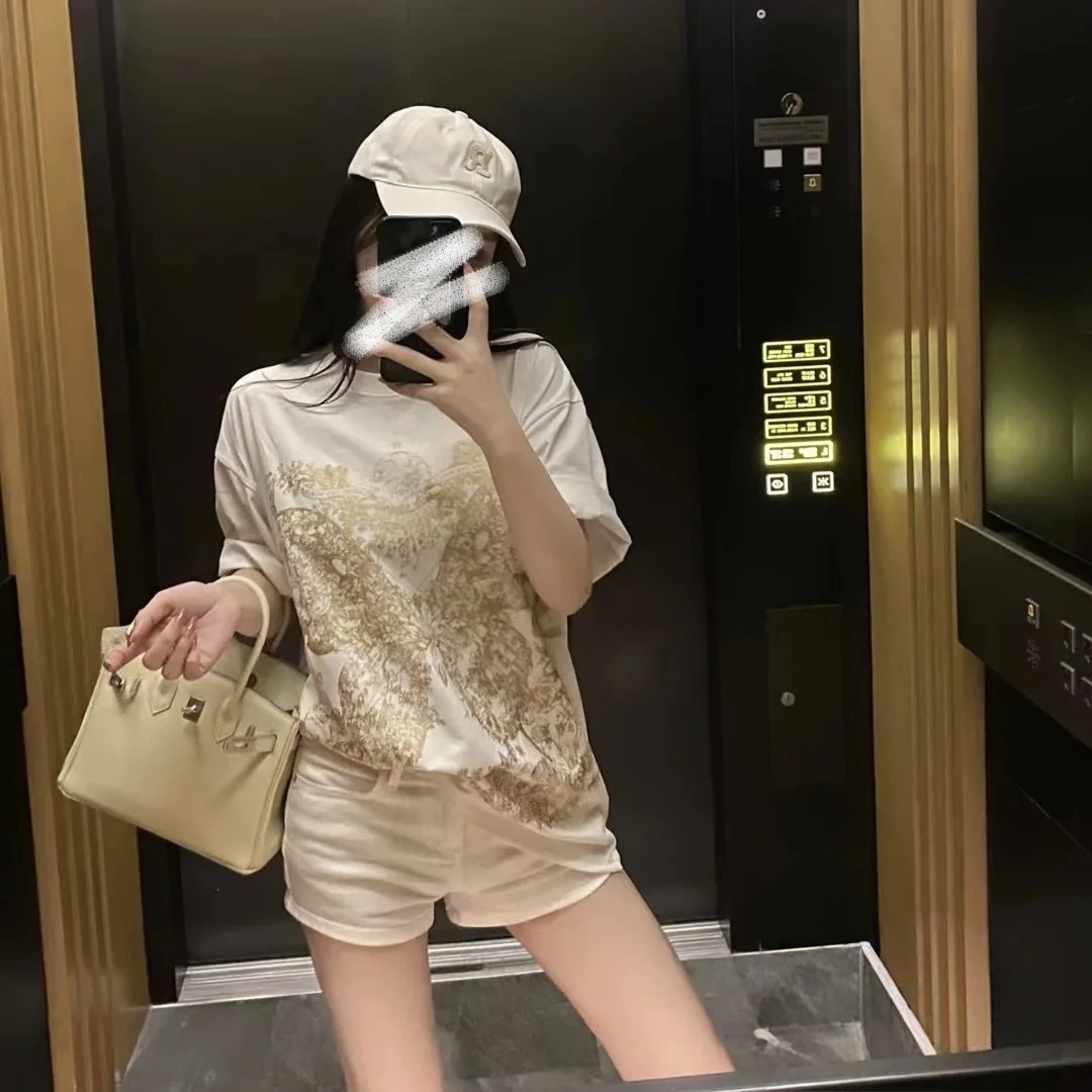 未使用 DIOR/迪奥 Dior 金色印花直筒T恤 XS 12756176