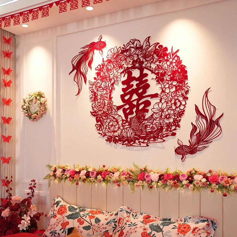 男女方结婚新房客厅沙发背景高级氛围感婚房布置婚礼创意装饰套装