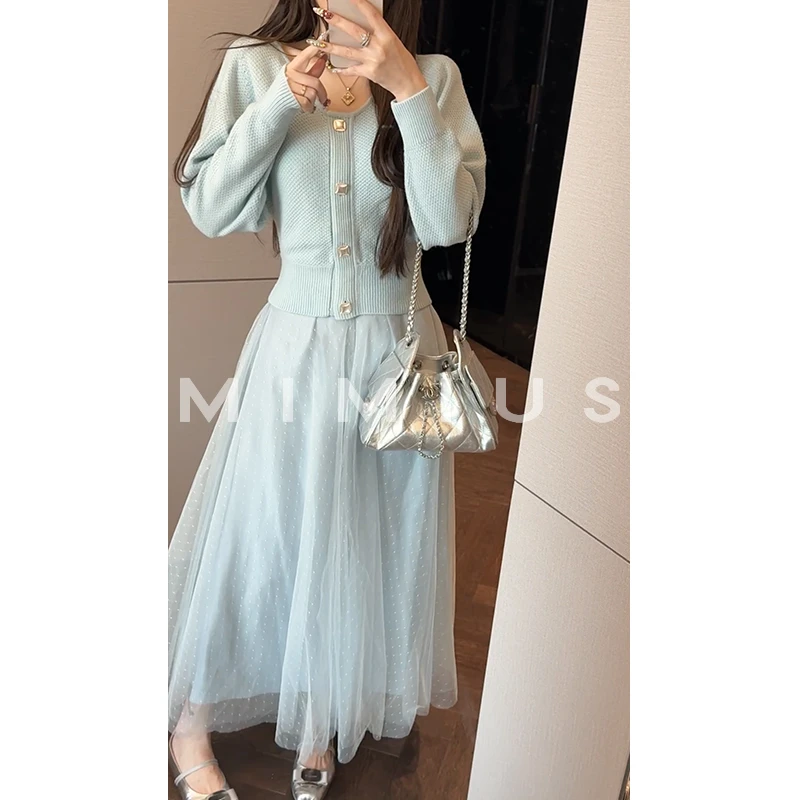 【mimius】U 竖排扣V领针织衫+薄纱半身裙 汉服  WG12087