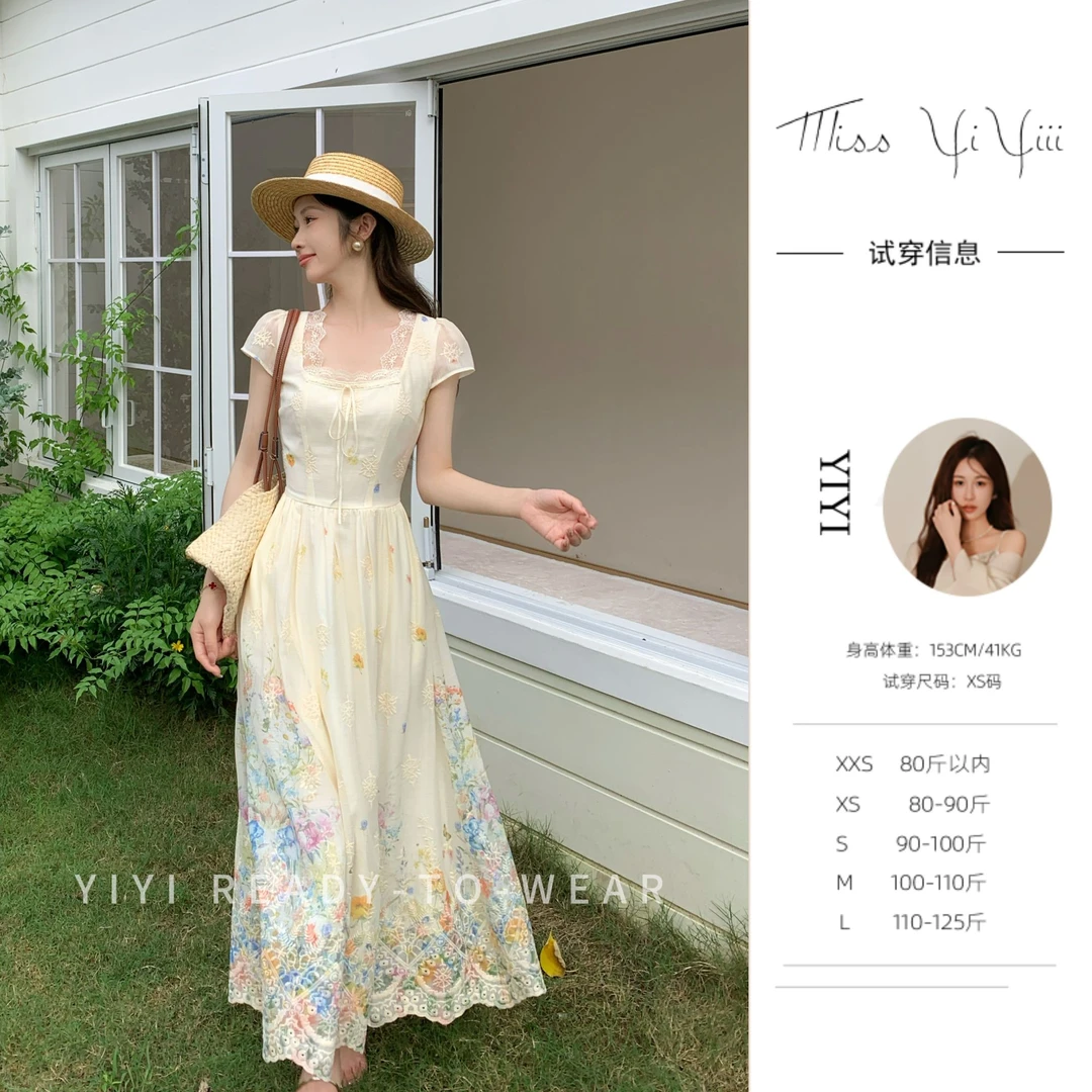 【秘境花园】<YiYiii>小个子蕾丝连衣裙重工刺绣繁花气质裙子