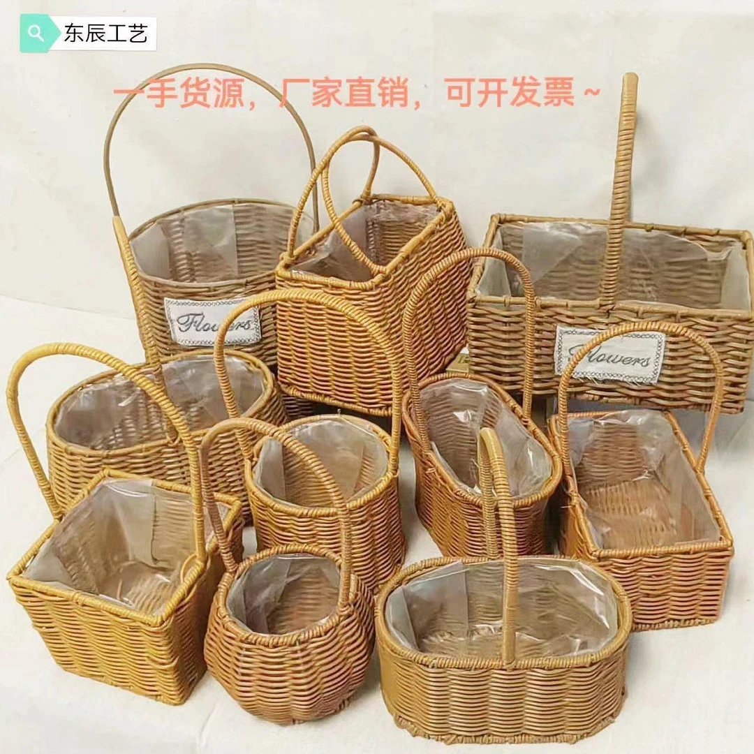 源头货源,厂家直销手提花篮正方形花篮田园风编织篮篮子编织藤编