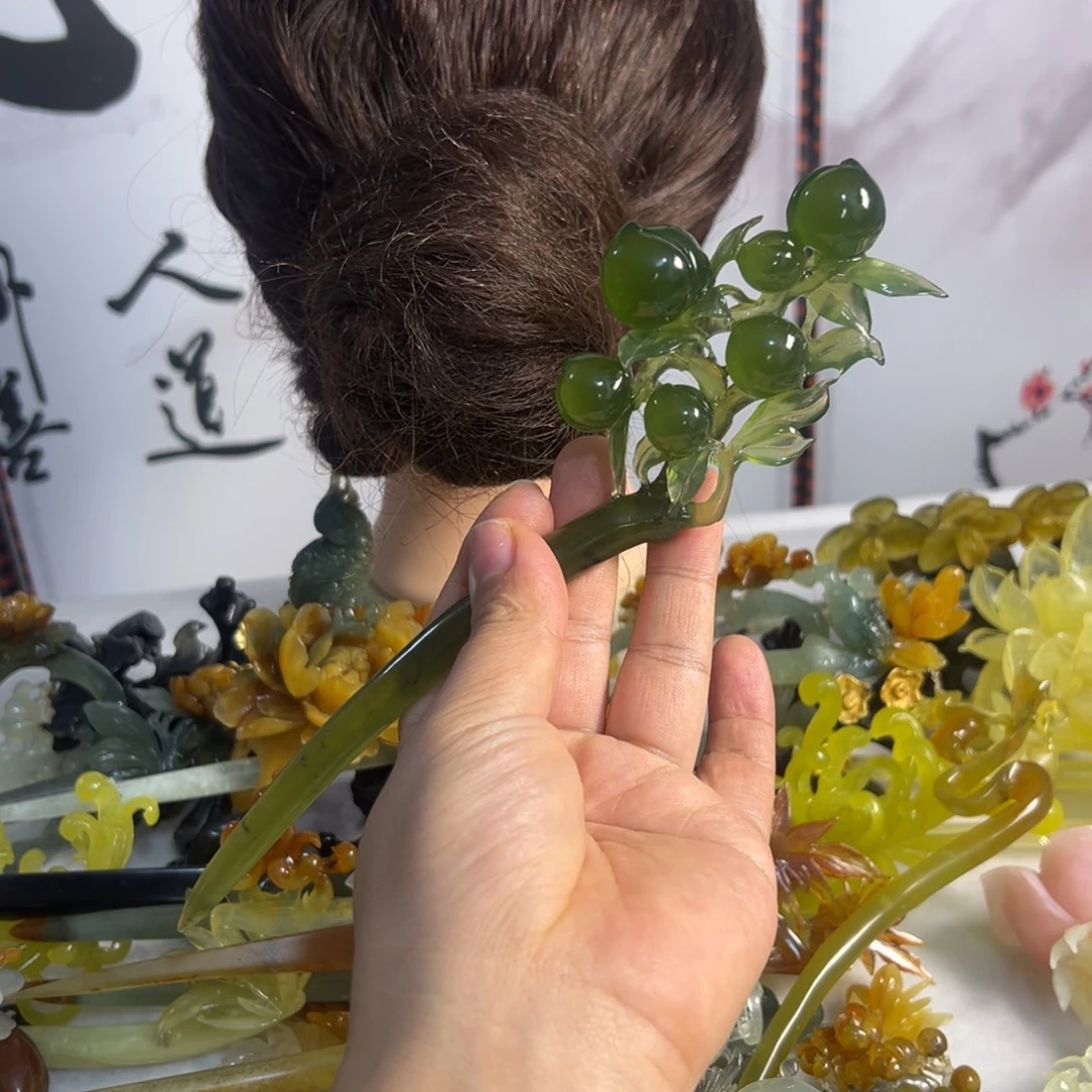 情***生定制蛇纹石玉毛货发饰