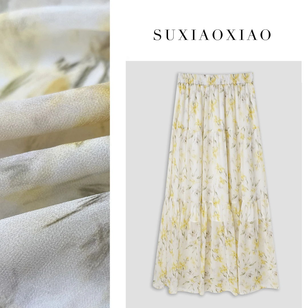【夏语】褶皱雪纺碎花新款时尚大摆裙文艺森系百褶裙子25BJ1229