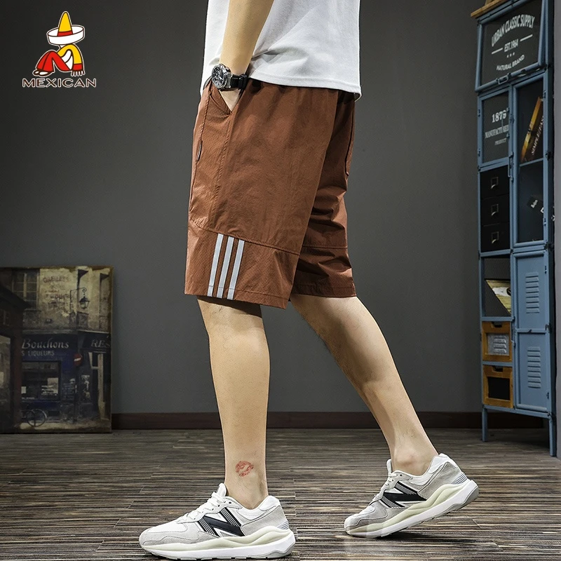 Mexican/稻草人休闲短裤男款夏季宽松直筒中裤男士运动速干五分裤