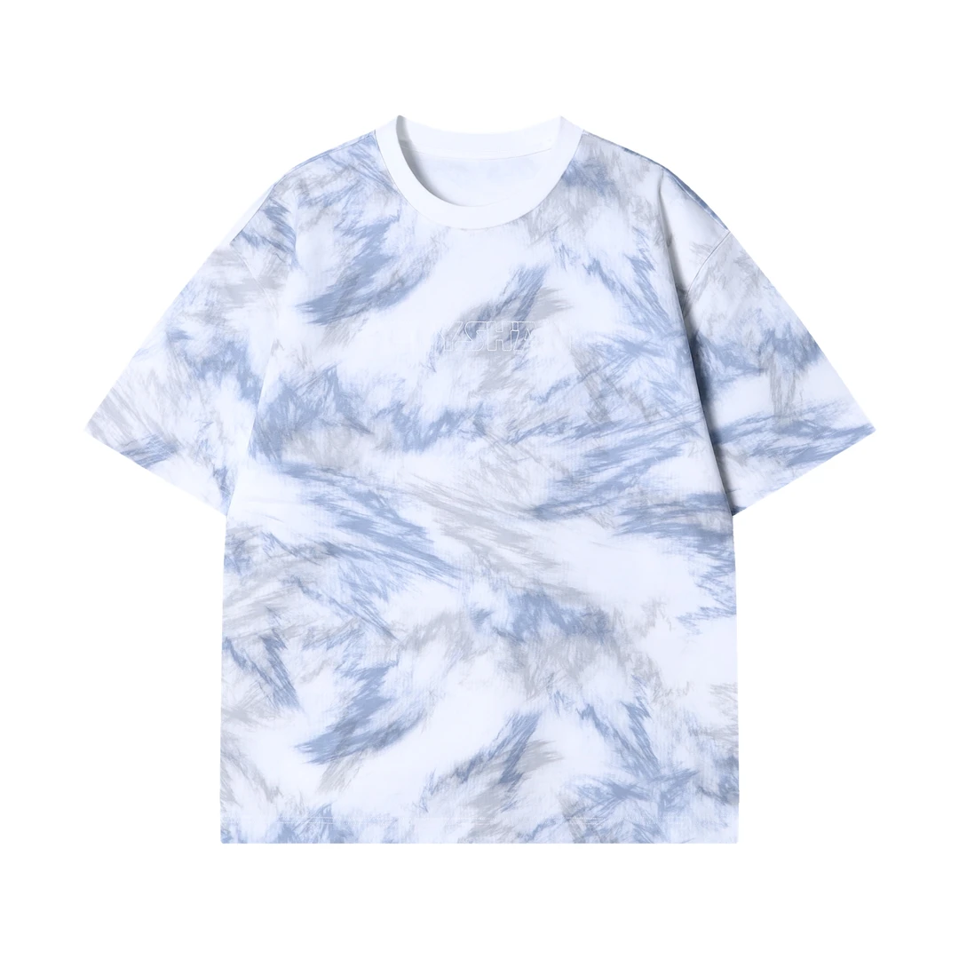 早春新款时尚个性撞色晕染刺绣字母圆领短袖T恤百搭简约套头上衣