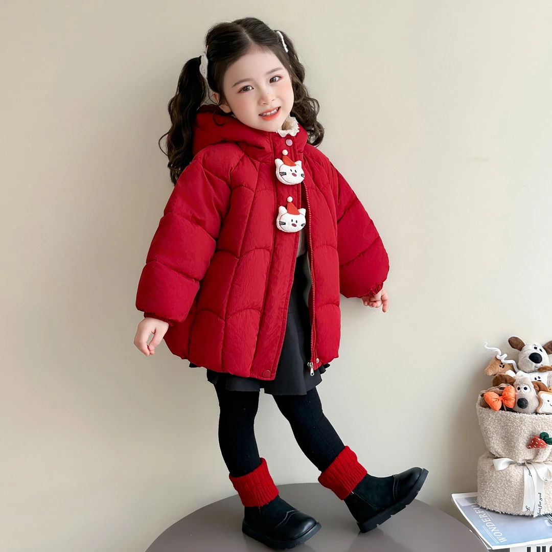 女童韩版棉服加绒棉袄2025新款儿童冬装超好看加厚过年拜年服外套