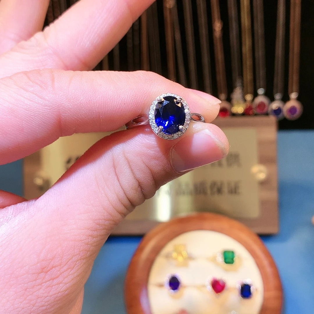 蓝宝石戒指银S925镶嵌